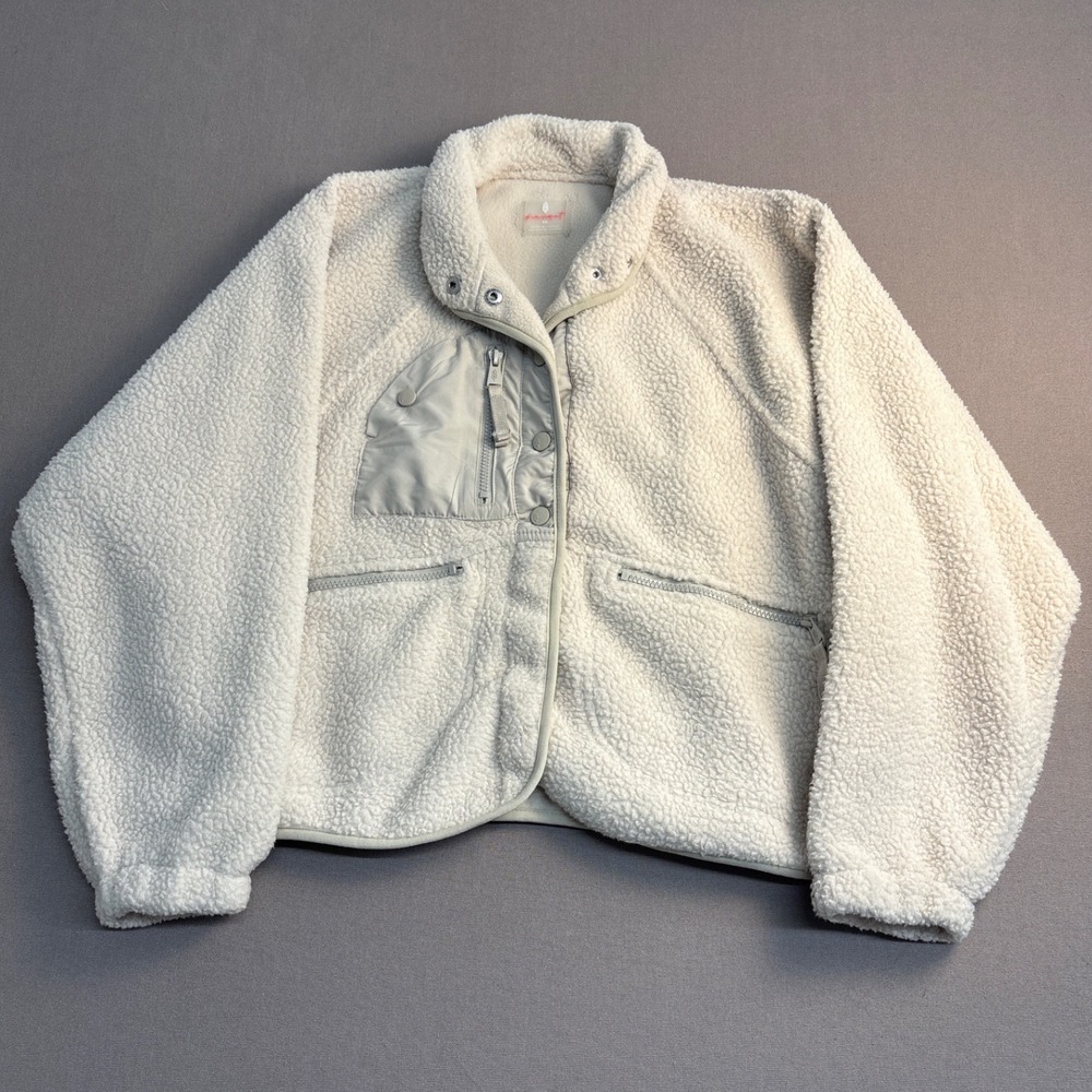 FP Movement Hit The Slopes Fleece Jacket Cream Sherpa Button Front XS